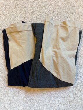 Motherhood Maternity Leggings in Charcoal and Beige Panel